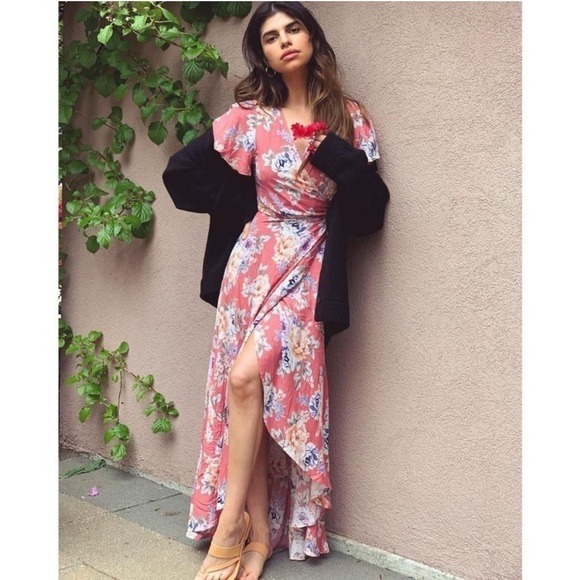 Auguste The Label Pascal Muse Floral Wrap Maxi Dress Pink Peach Short Sleeve 8 - Picture 1 of 16